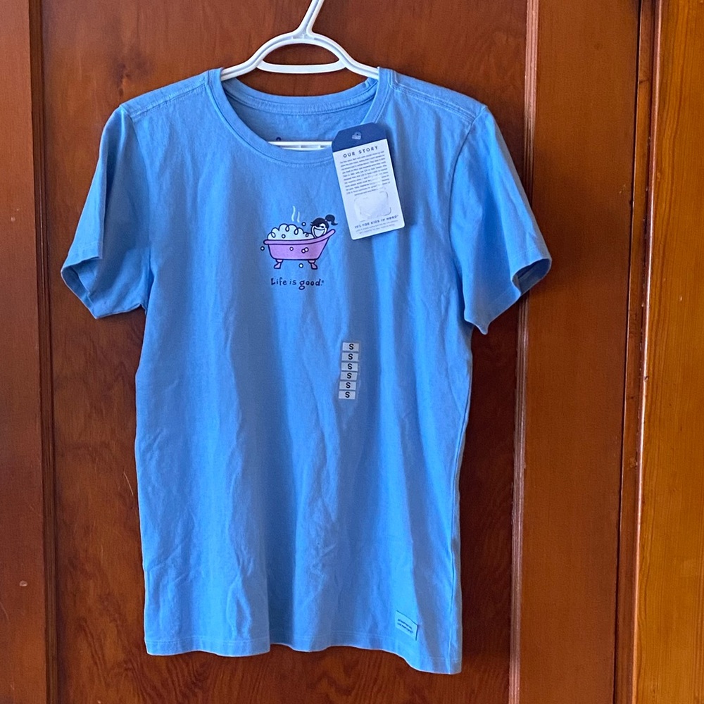 Life Is Good blue shirt